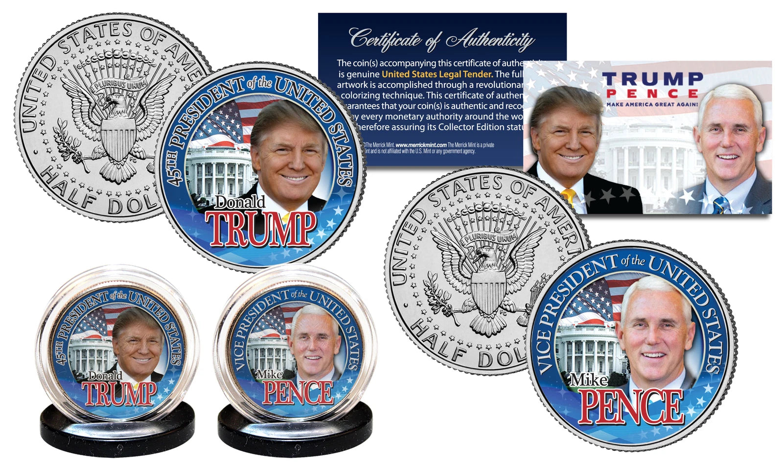 DONALD TRUMP Pres & MIKE PENCE VP 45th President OFFICIAL 2016 U.S. 2-Coin Set-1