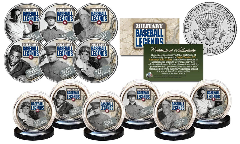 MILITARY BASEBALL LEGENDS JFK Half Dollar U.S. 6-Coin Set w/COA * COMPLETE SET *-2
