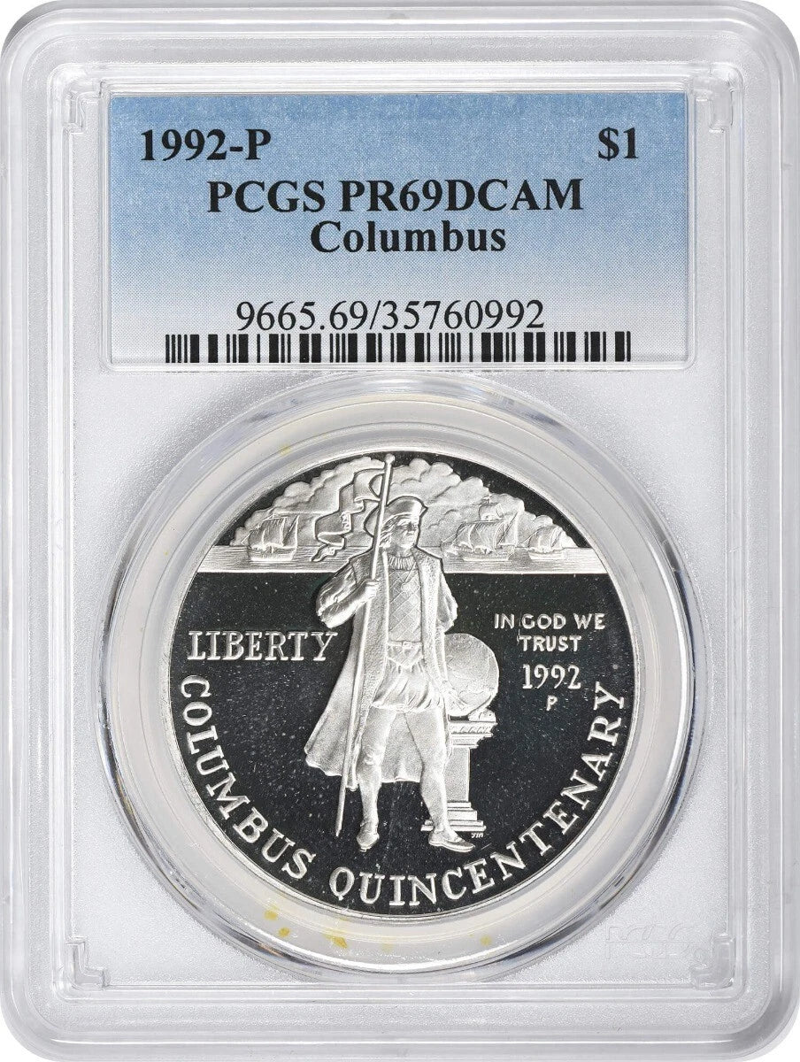 1992-P Columbus Silver Commemorative Dollar PR69DCAM PCGS Proof 69 Deep Cameo-1