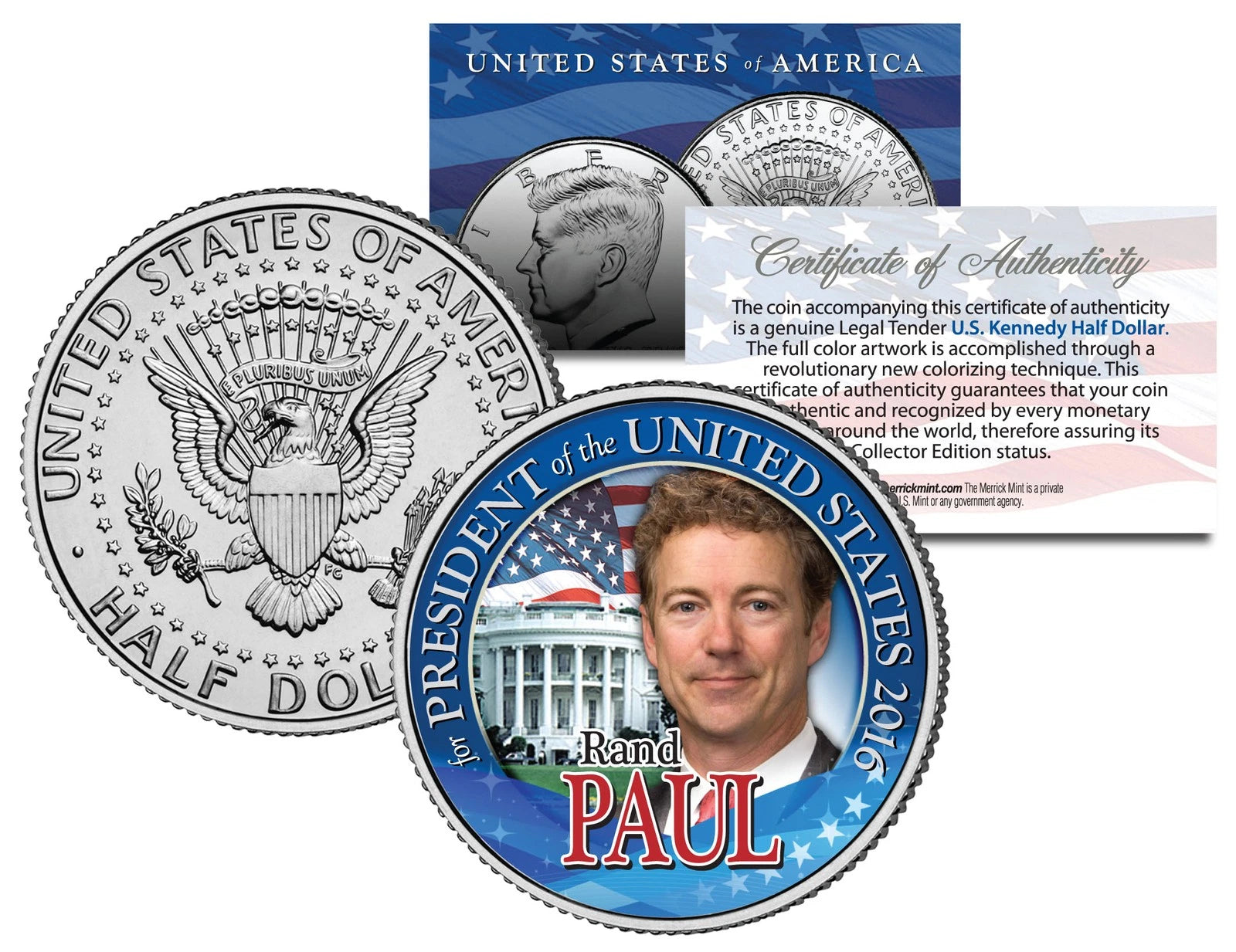 RAND PAUL FOR PRESIDENT 2016 Campaign Colorized JFK Half Dollar U.S. Coin-1