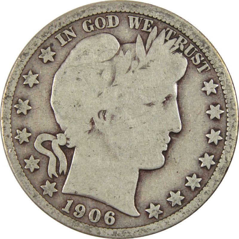 1906 D Barber Half Dollar G Good Silver 50c Coin-1