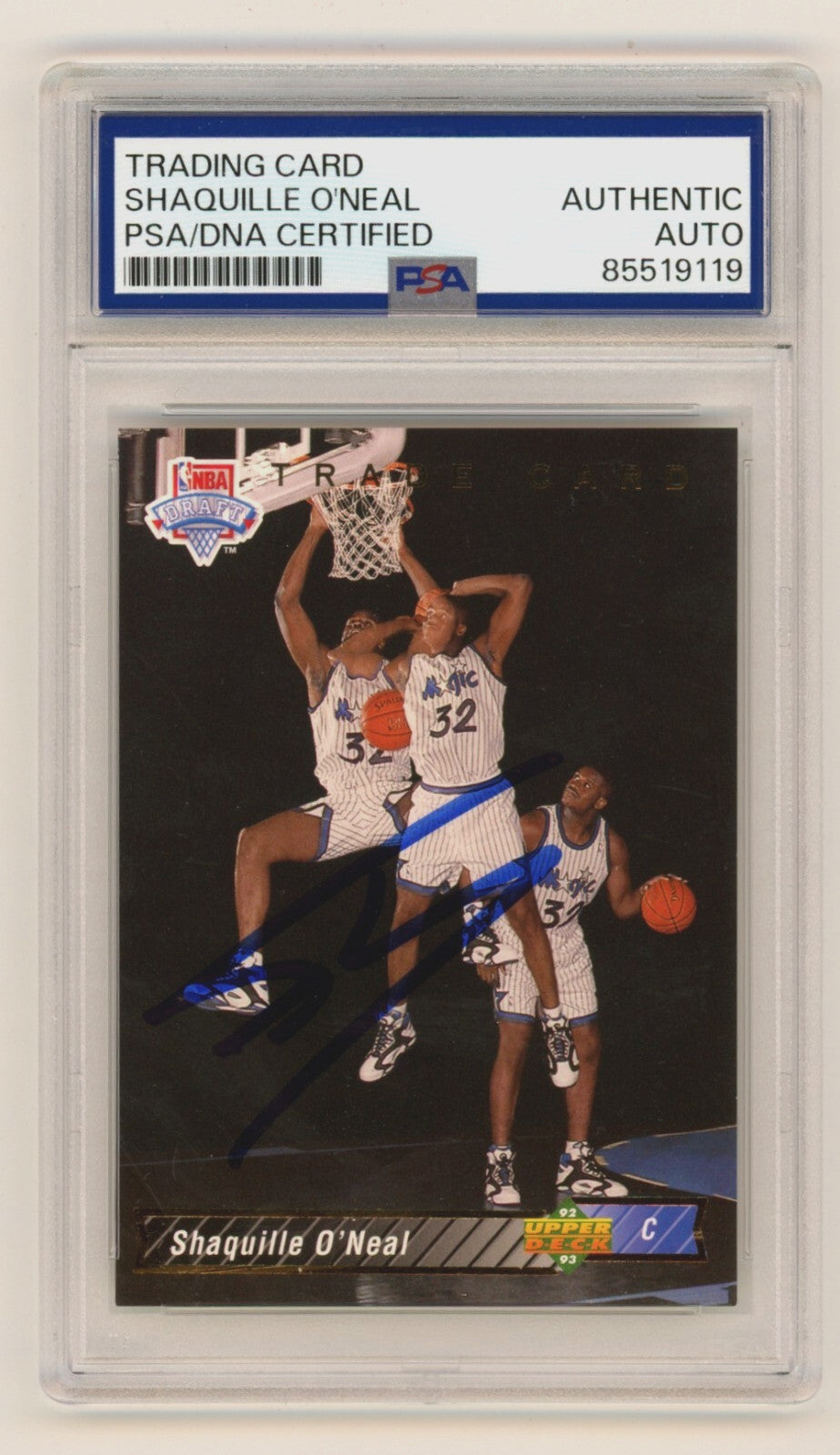 Shaquille O'Neal 1992-93 Upper Deck NBA Draft #1B RC Signed PSA Auth. Auto Shaq