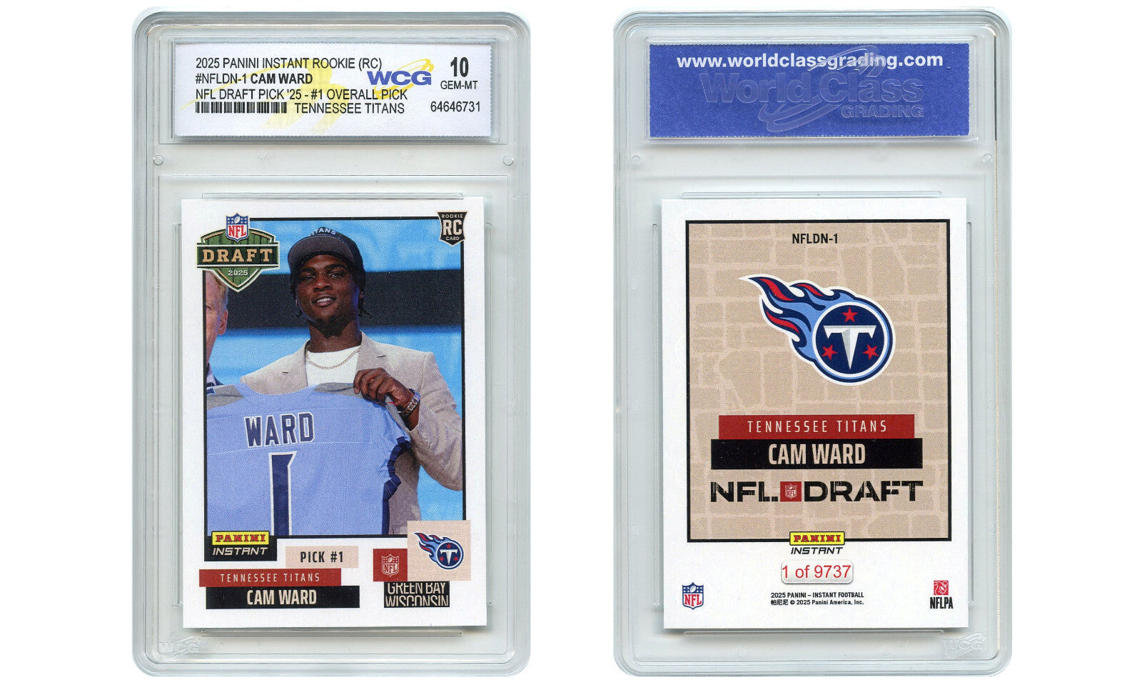 2025 Panini CAM WARD NFL Draft Pick #1 ROOKIE CARD #NFLDN-1 - Graded GEM MINT 10
