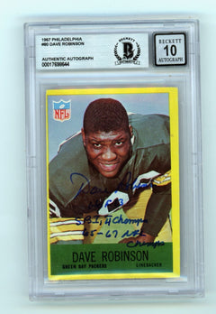 Dave Robinson 1967 Philadelphia #80 Signed Rookie RC w 3 Insc HOF BGS 10 Auto B-1