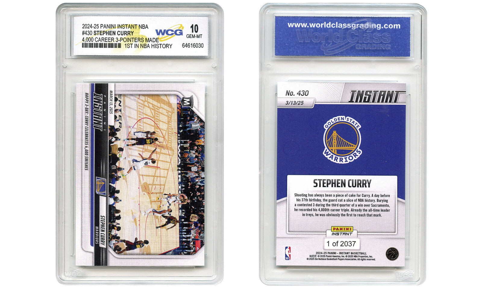 2025 NBA Panini STEPH CURRY 1st EVER 4,000 3-Pointers Card #430 - GEM MINT 10-4