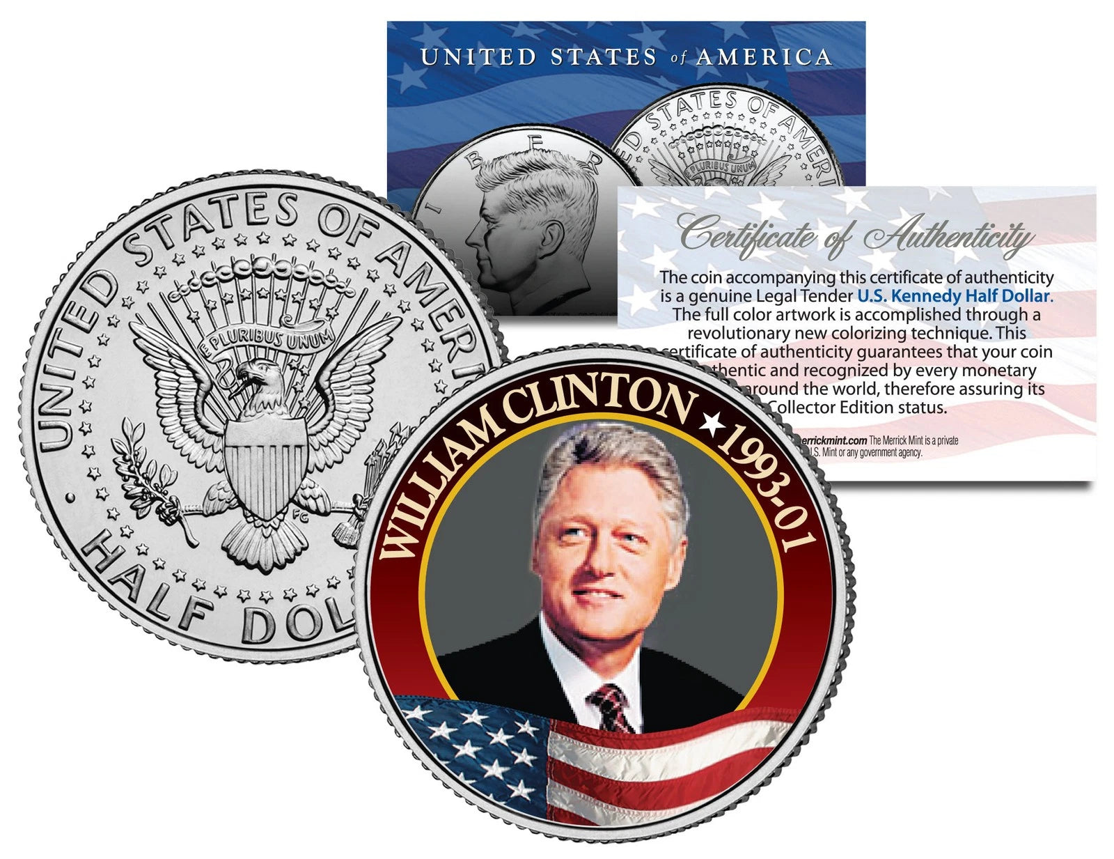 WILLIAM Bill CLINTON President * 1993-2001 * JFK Half Dollar Colorized U.S. Coin-1