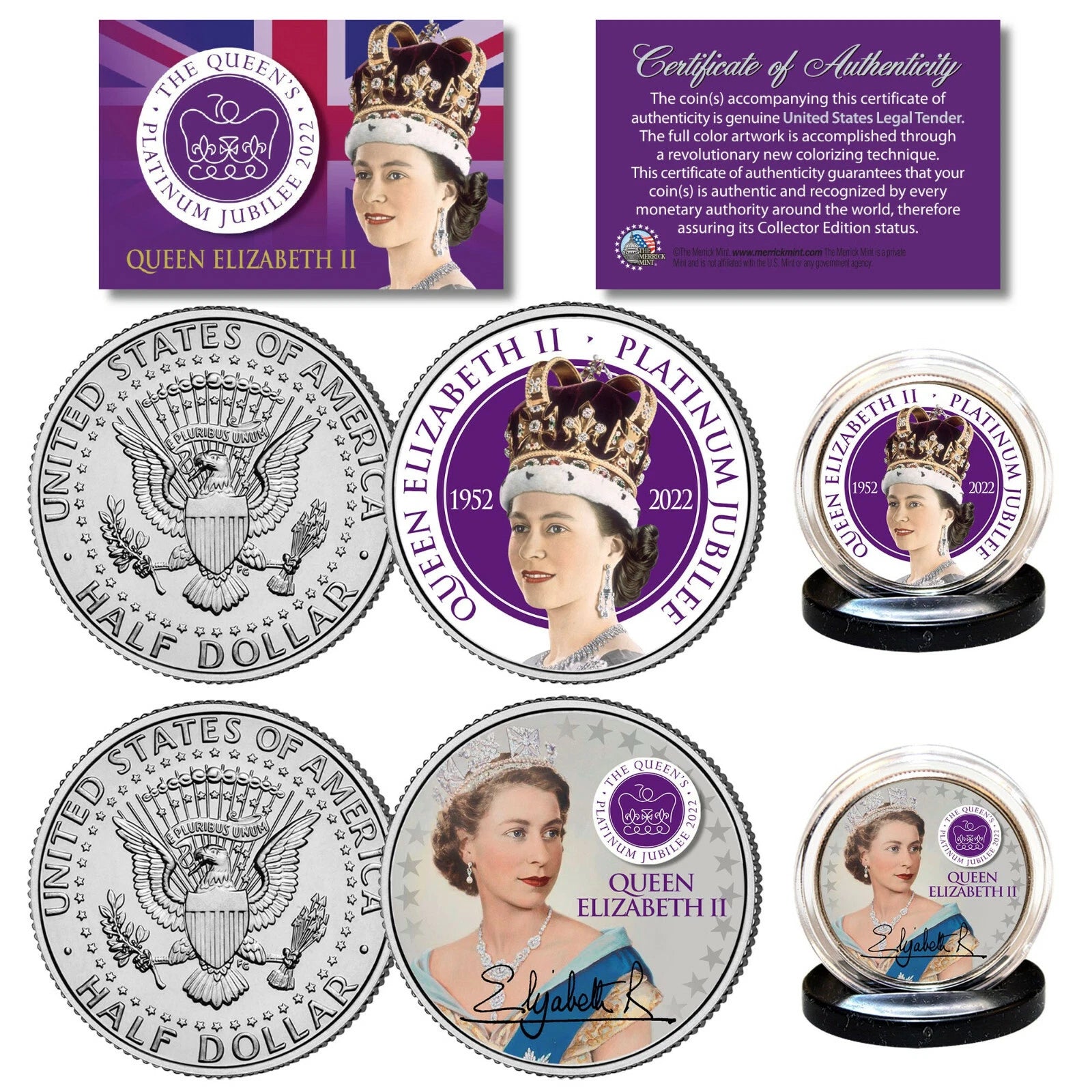 QUEEN ELIZABETH II 2022 Platinum Jubilee JFK Kennedy Half Dollar U.S. 2-Coin Set-2