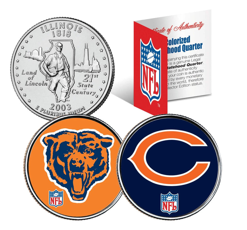 CHICAGO BEARS * Retro & Team Logo * Illinois Quarters 2-Coin US Set NFL LICENSED-1