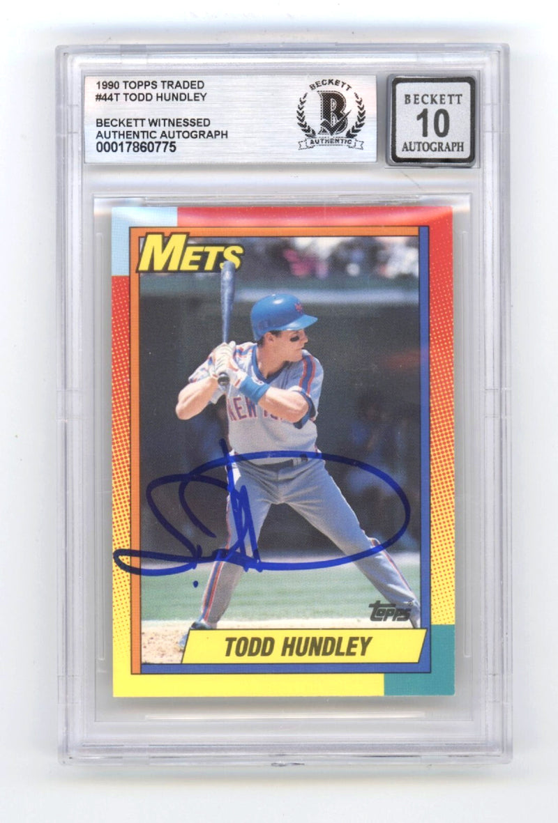 Todd Hundley 1990 Topps Traded #44T RC Signed Beckett BGS 10 Auto Mets-1