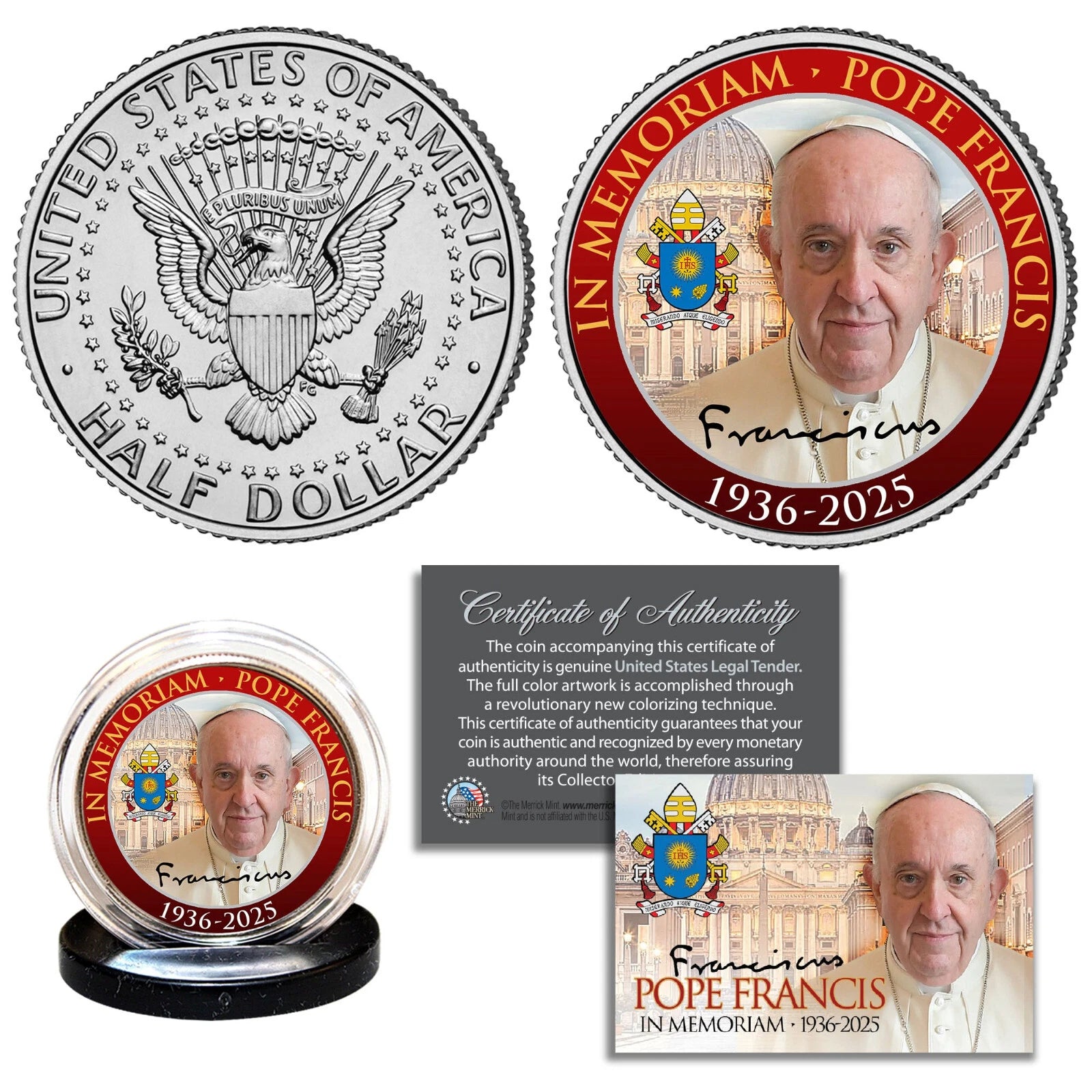 POPE FRANCIS in Memoriam 1936-2025 Genuine U.S. JFK Kennedy Half Dollar Coin-2