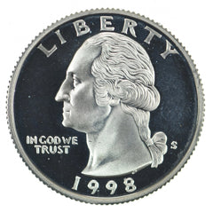 Moneda de 25 centavos de Washington de 1998-S, 90 % de plata a prueba-1