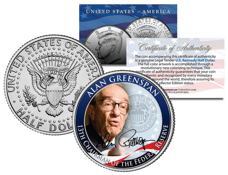 ALAN GREENSPAN *13th Chairman Federal Reserve* JFK Half Dollar US Colorized Coin-1