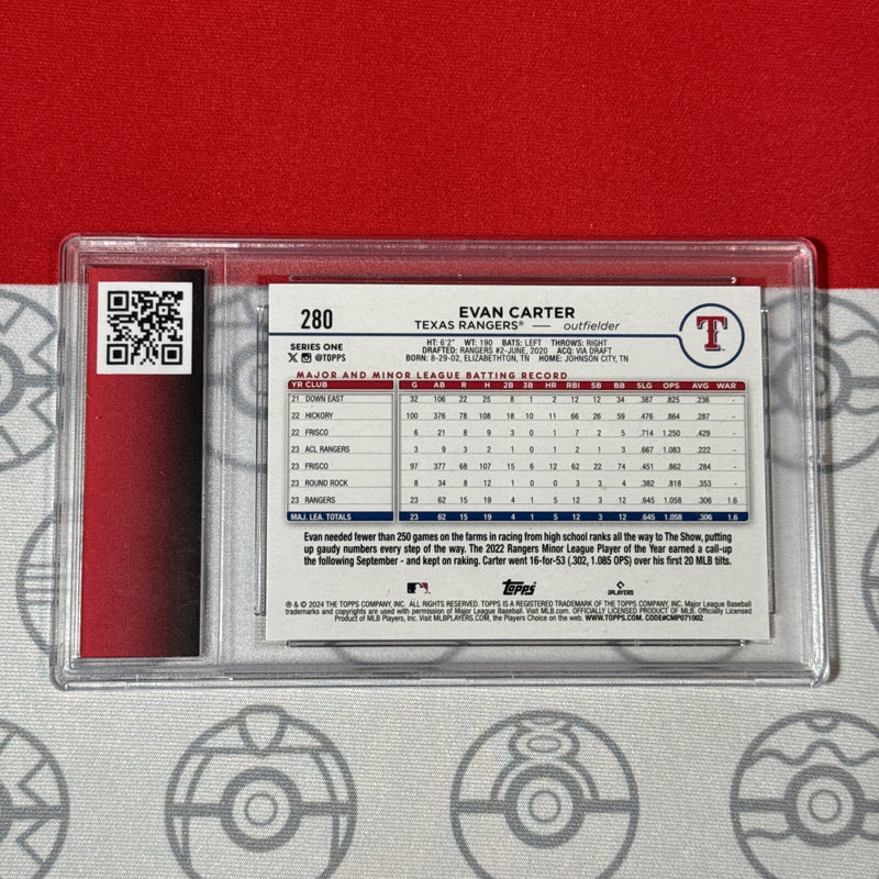 Graded 10 Evan Carter Texas Rangers 2024 RC Topps Rookie Card #280 10 Gem Mint-2