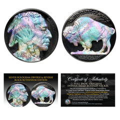 1930's Indian Head Buffalo Nickel Coin - BLACK RUTHENIUM & SILVER HOLOGRAM-1