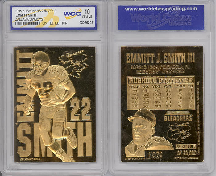 1995 EMMITT SMITH DALLAS COWBOYS 23K GOLD SCULPTURED CARD - GEM-MINT 10-1