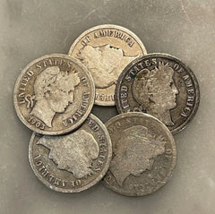 [Lot of 5] Barber Dimes - 90% Silver - CHOOSE HOW MANY LOTS OF 5 COINS!-1
