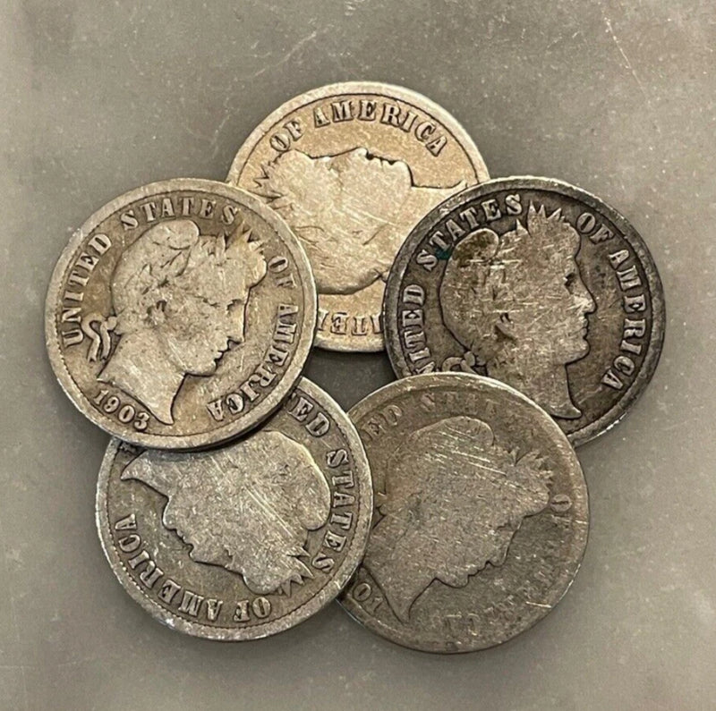 [Lot of 5] Barber Dimes - 90% Silver - CHOOSE HOW MANY LOTS OF 5 COINS!-1