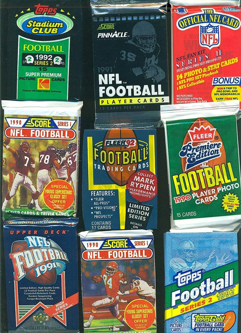 100 Unopened Vintage NFL Football Cards in factory Sealed Wax Packs-6