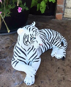 Large Siberian Ghost White Tiger Resting 15.5" Long Statue Home Garden Decor-3