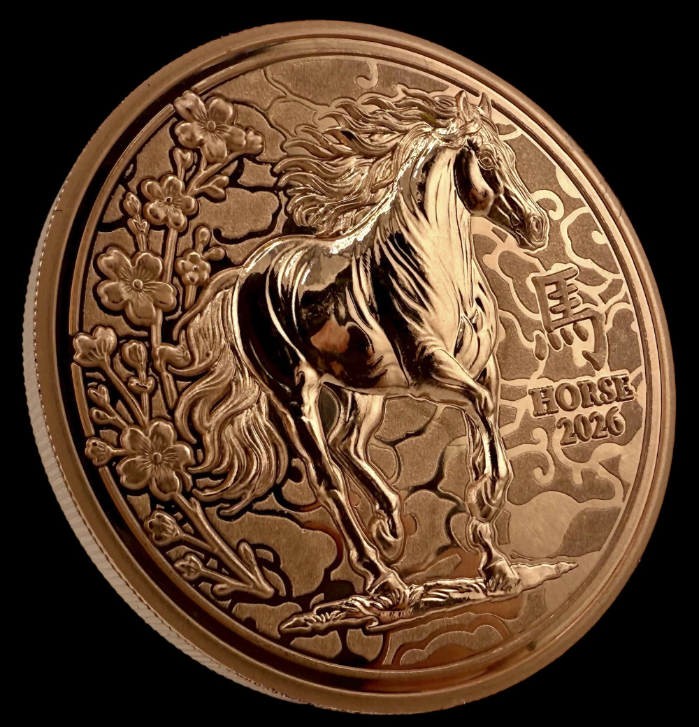 2026 Liberia Lunar Horse UHR Reverse Proof 5 oz Copper Coin w/ COA-5