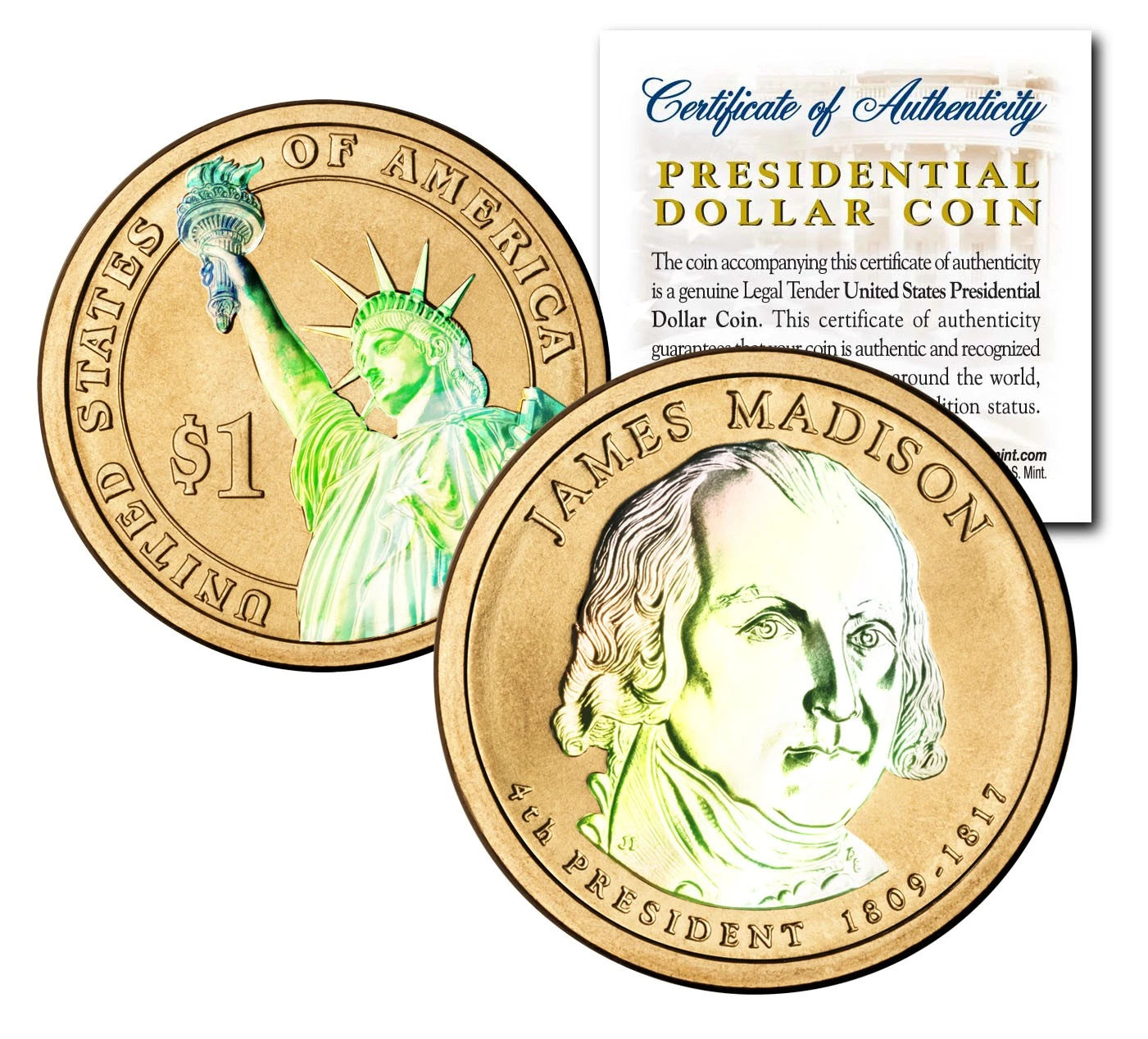 HOLOGRAM 2-sided 2007 JAMES MADISON Presidential $1 Dollar U.S. President Coin