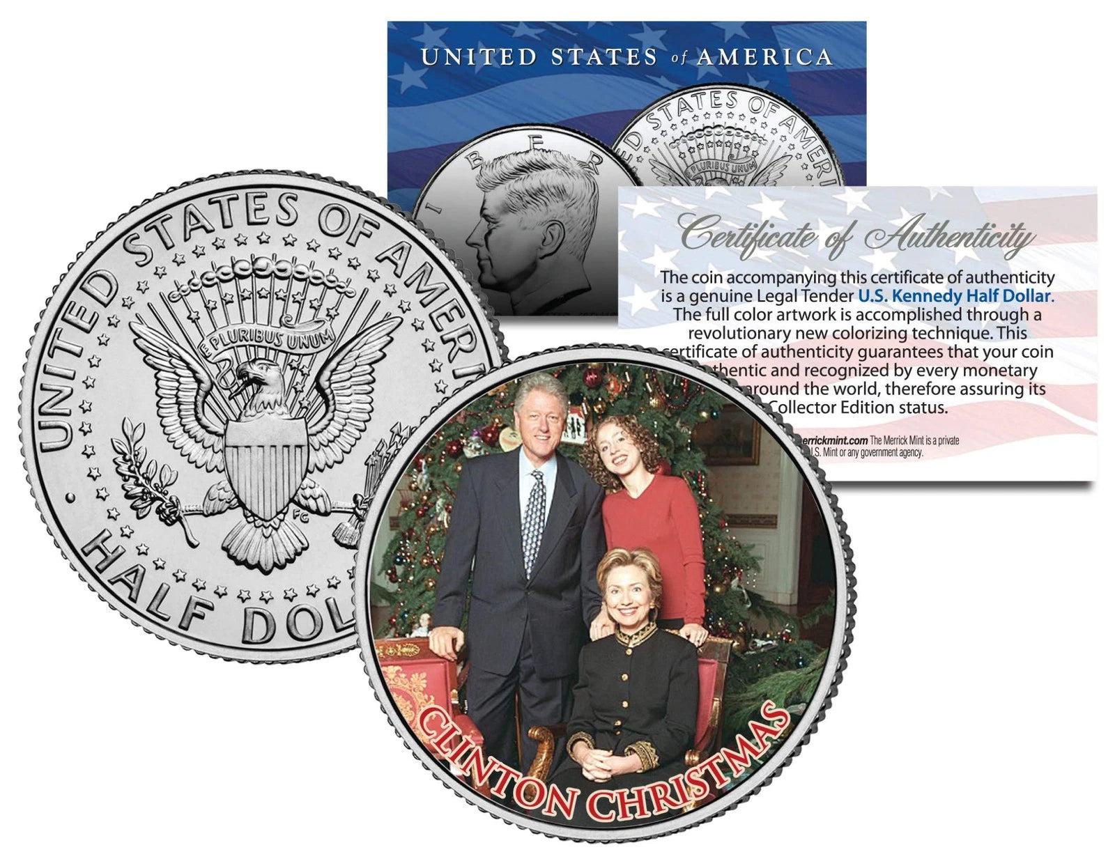 CLINTON CHRISTMAS Colorized JFK Kennedy Half Dollar US Coin BILL Chelsea HILLARY