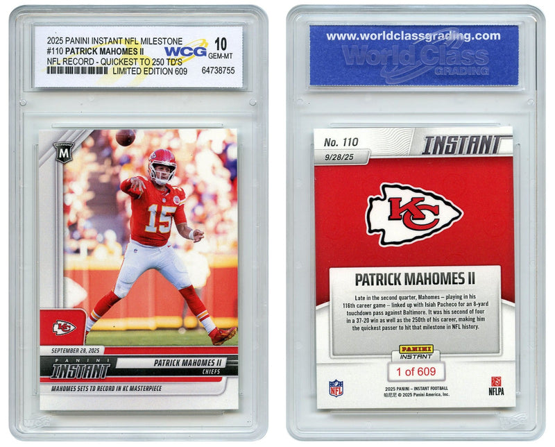 2025 NFL Panini PATRICK MAHOMES Milestone NFL Record 250 TD's #110 - GEM MINT 10-2
