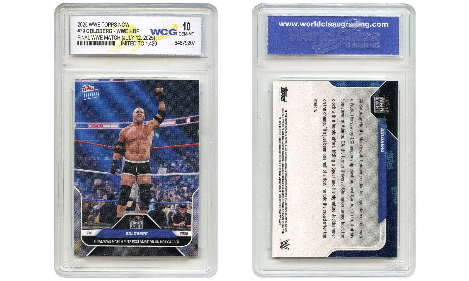 2025 WWE Topps GOLDBERG Final Match Hall of Fame Wrestler Card #79 - GEM-MINT 10-1