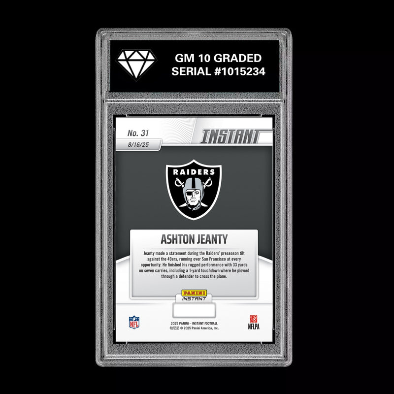 GM10 Graded 10 Ashton Jeanty RC ROOKIE SP 2025 Panini Instant NFL #31-2