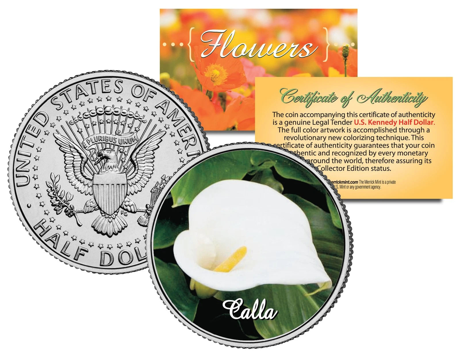 CALLA LILY FLOWER JFK Kennedy Half Dollar US Colorized Coin-1