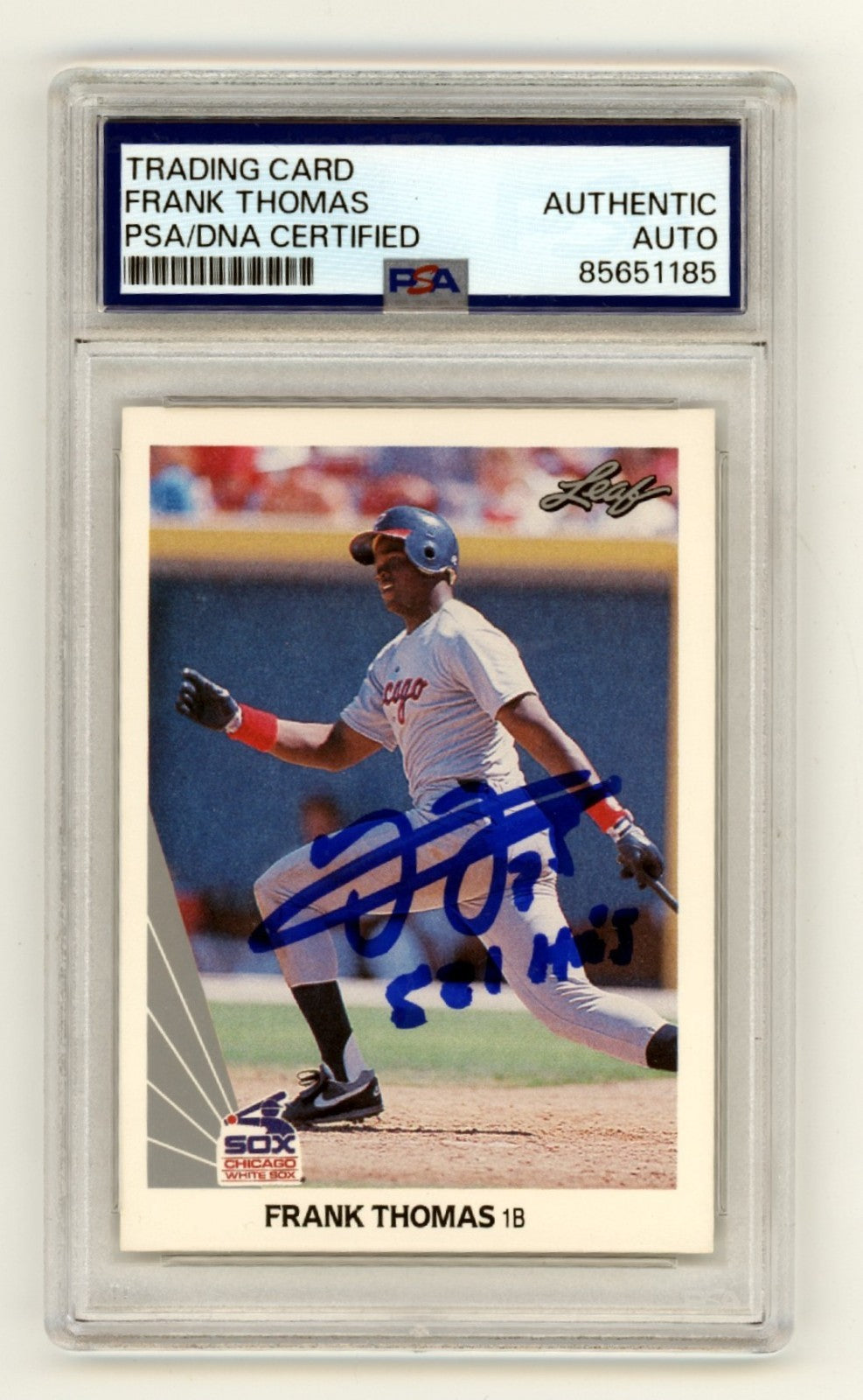 Frank Thomas 1990 Leaf #300 Signed Rookie RC w/ 521 HR's Insc PSA Authentic Auto-1