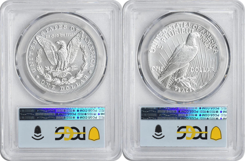 2023 Morgan and Peace Silver Dollar 2-Coin Set MS70 First Day of Issue PCGS FDOI-2