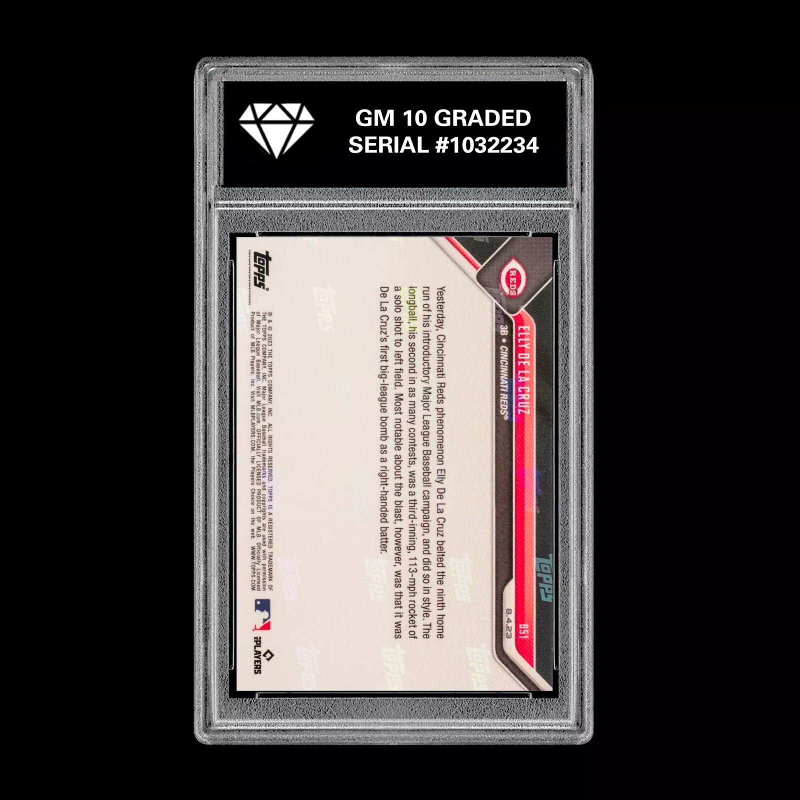 Graded 10 Elly De La Cruz #651 - 1st 2023 Topps Now RC CALL UP Rookie Card HR-2
