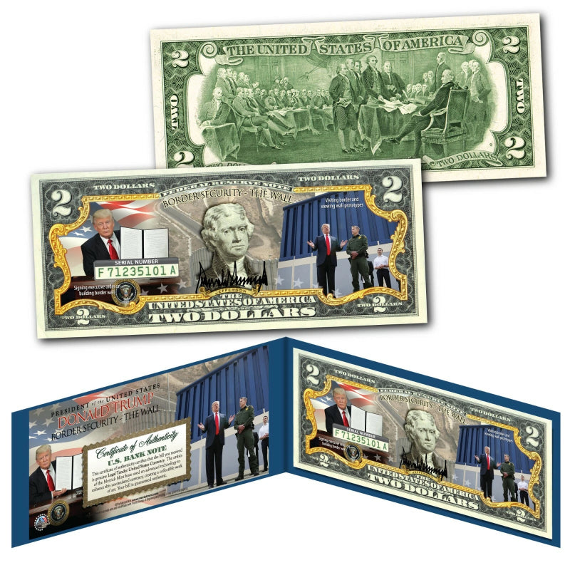 DONALD TRUMP 45th President BORDER SECURITY THE WALL Genuine U.S. $2 Bill
