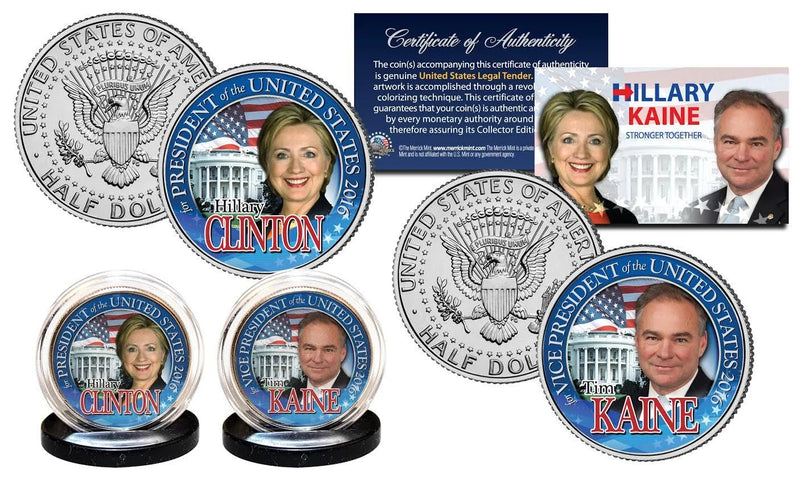 HILLARY CLINTON & TIM KAINE Democrat 2016 Presidential JFK Dollar 2-Coin Set-2