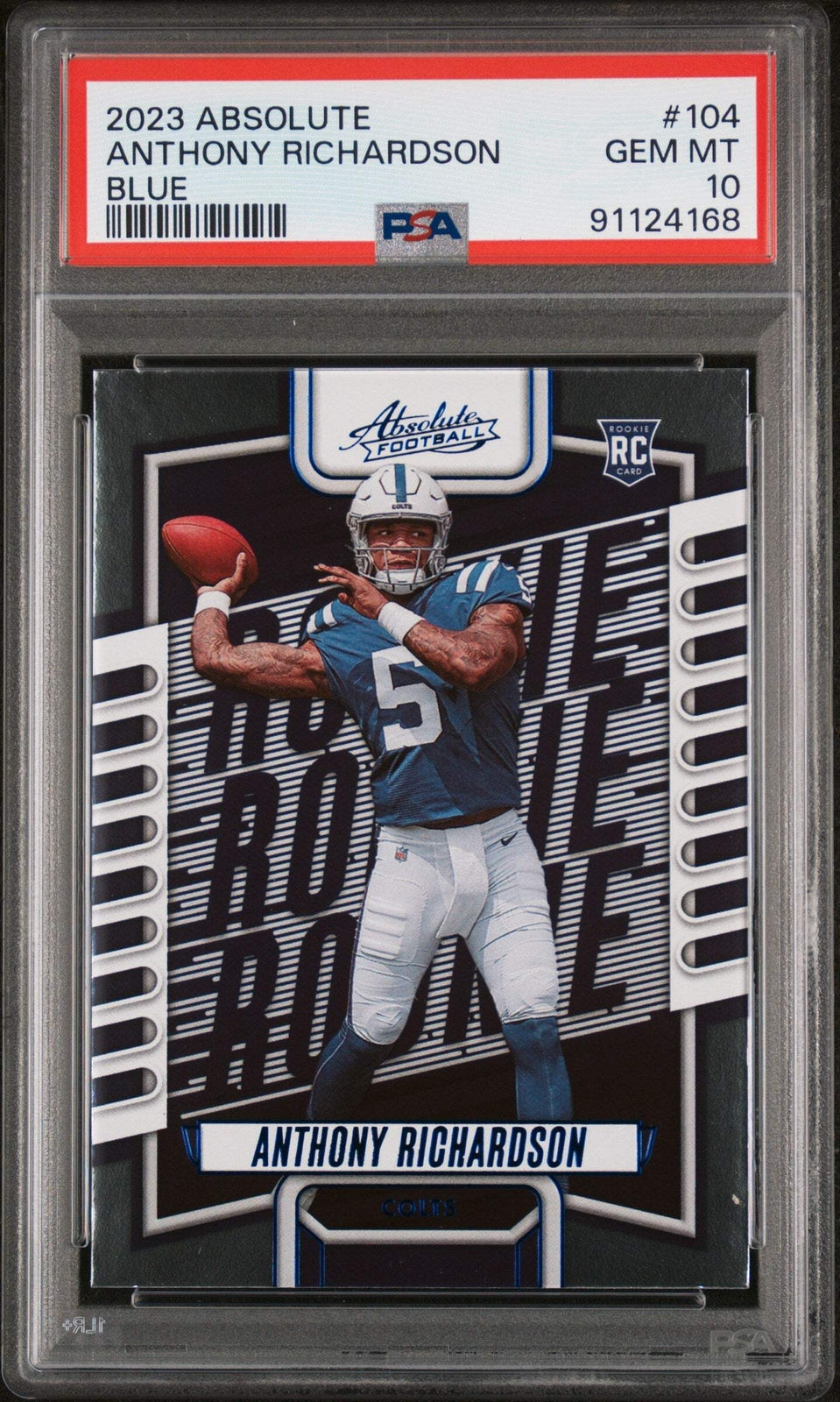 Graded 2023 Panini Absolute Anthony Richardson #104 Blue RC Football Card PSA 10