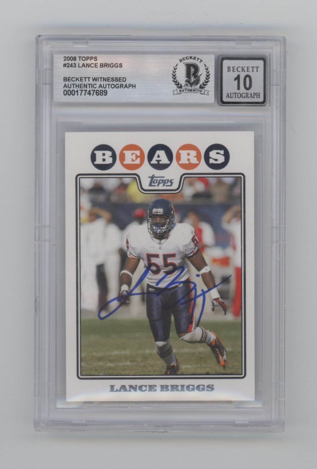 Lance Briggs 2008 Topps #243 Signed Beckett BGS 10 Auto Chicago Bears-1