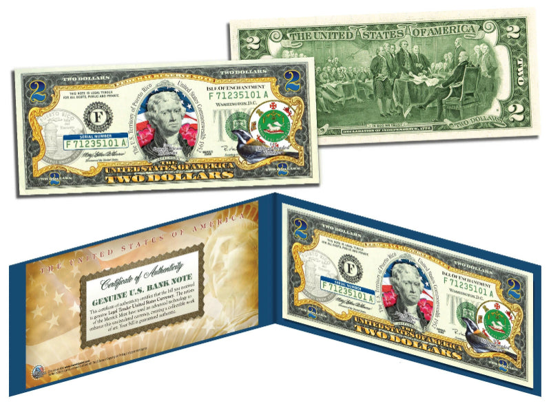 PUERTO RICO Commonwealth Statehood $2 Two-Dollar U.S. Bill Genuine Legal Tender-2