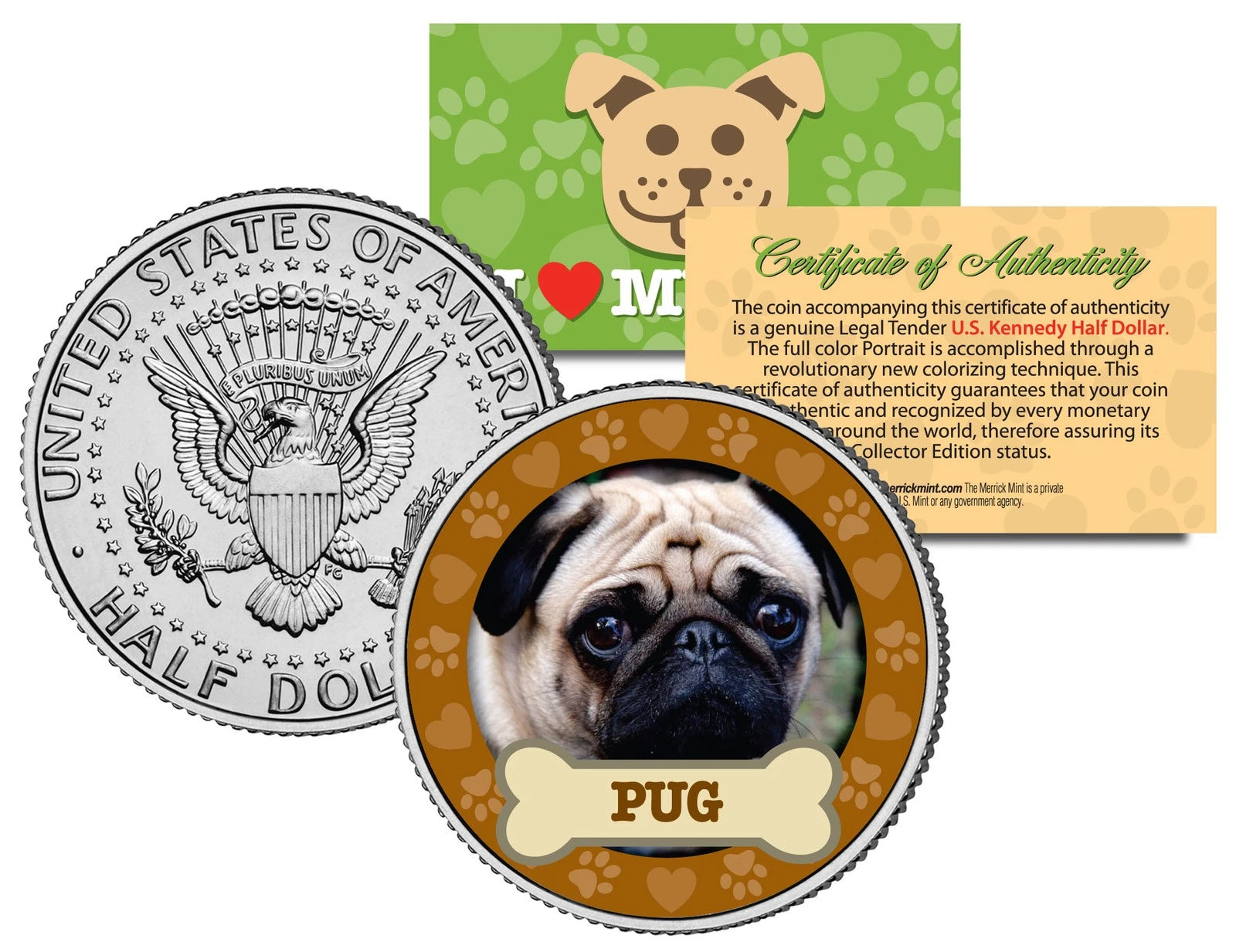 PUG *Dog Series* JFK Kennedy Half Dollar U.S. Colorized Coin-1