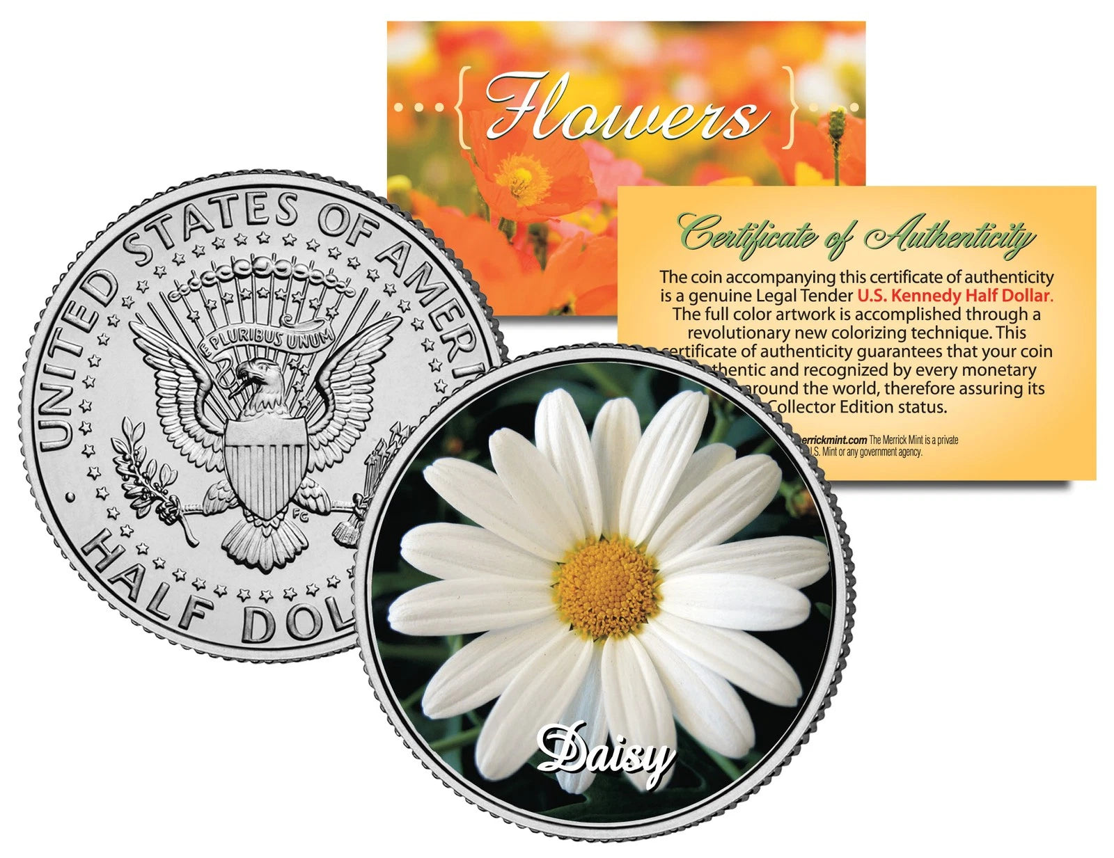DAISY FLOWER JFK Kennedy Half Dollar US Colorized Coin