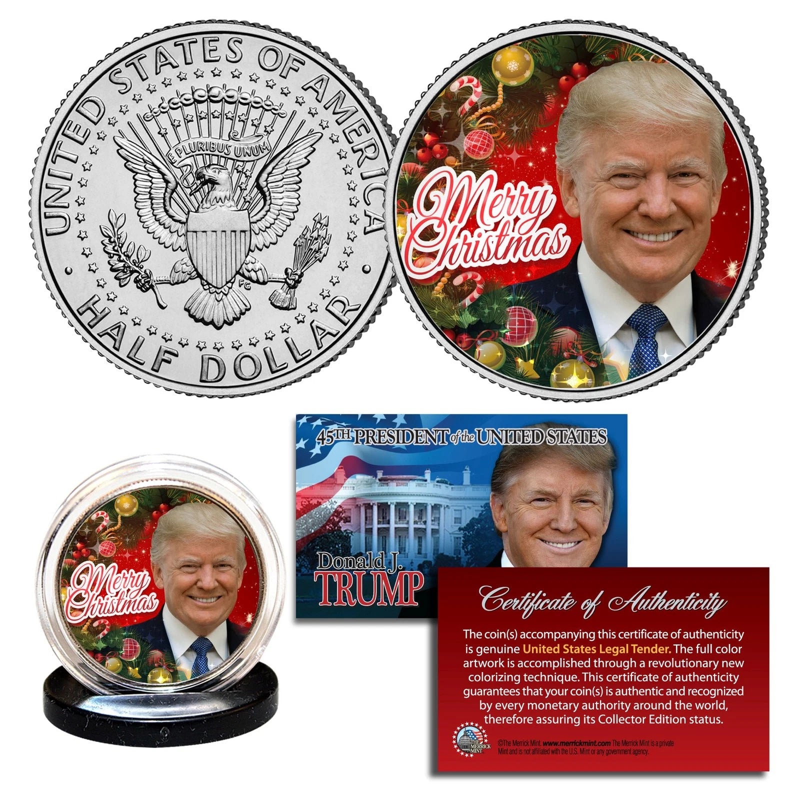 DONALD TRUMP Genuine XMAS Merry Christmas JFK Kennedy Half Dollar U.S. Coin-1