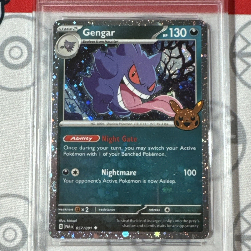 Graded 10 Gengar 2024 Trick Or Trade Reverse Holo Promo Pokemon Card 057 PAF-3
