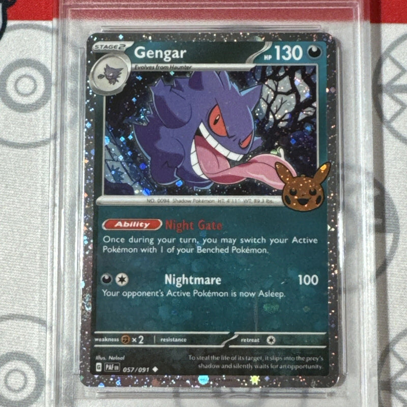 Graded 10 Gengar 2024 Trick Or Trade Reverse Holo Promo Pokemon Card 057 PAF-3