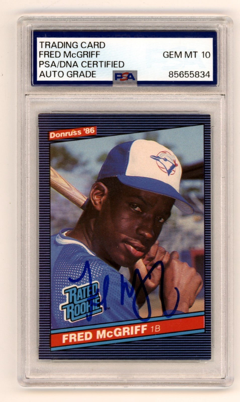 Fred McGriff 1986 Donruss #28 Signed Rookie RC PSA 10 Auto Blue Jays Braves HOF-1