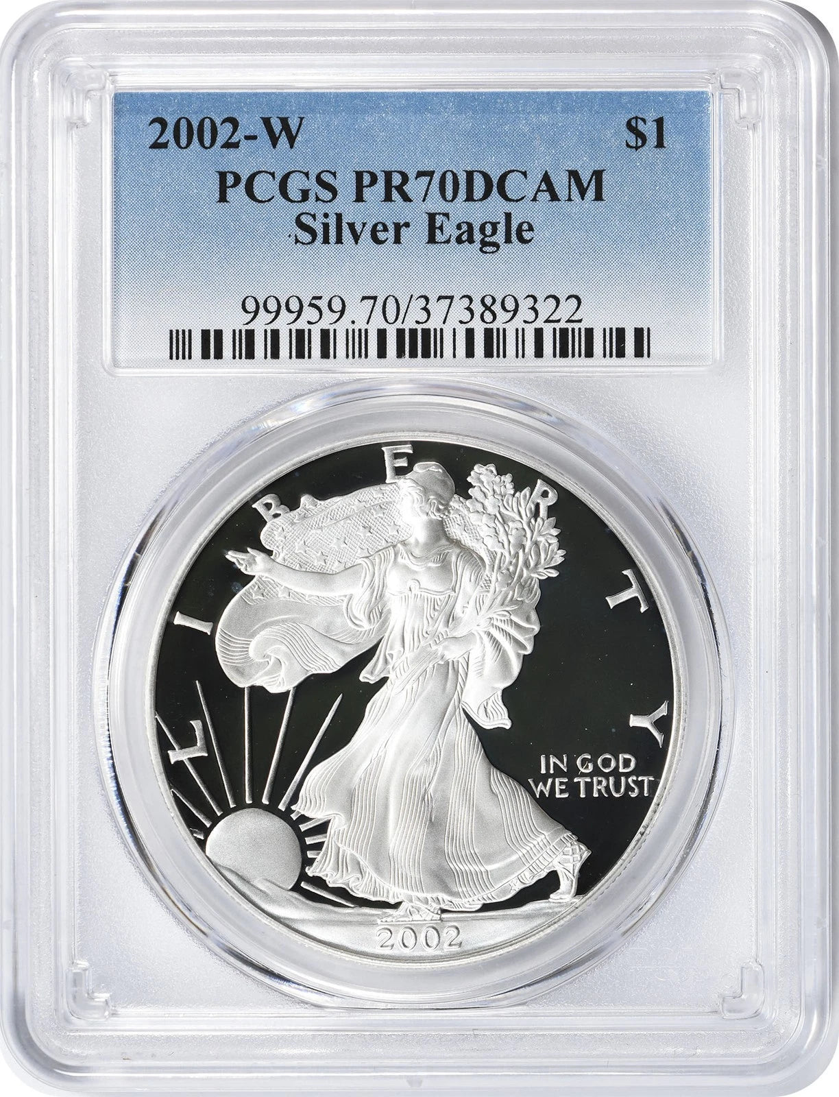 2002-W American Silver Eagle Dollar PR70DCAM PCGS Proof 70 Deep Cameo
