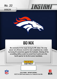 Graded 10 Bo Nix #33 RC Rookie Card 2024 Panini Instant Denver Broncos-3