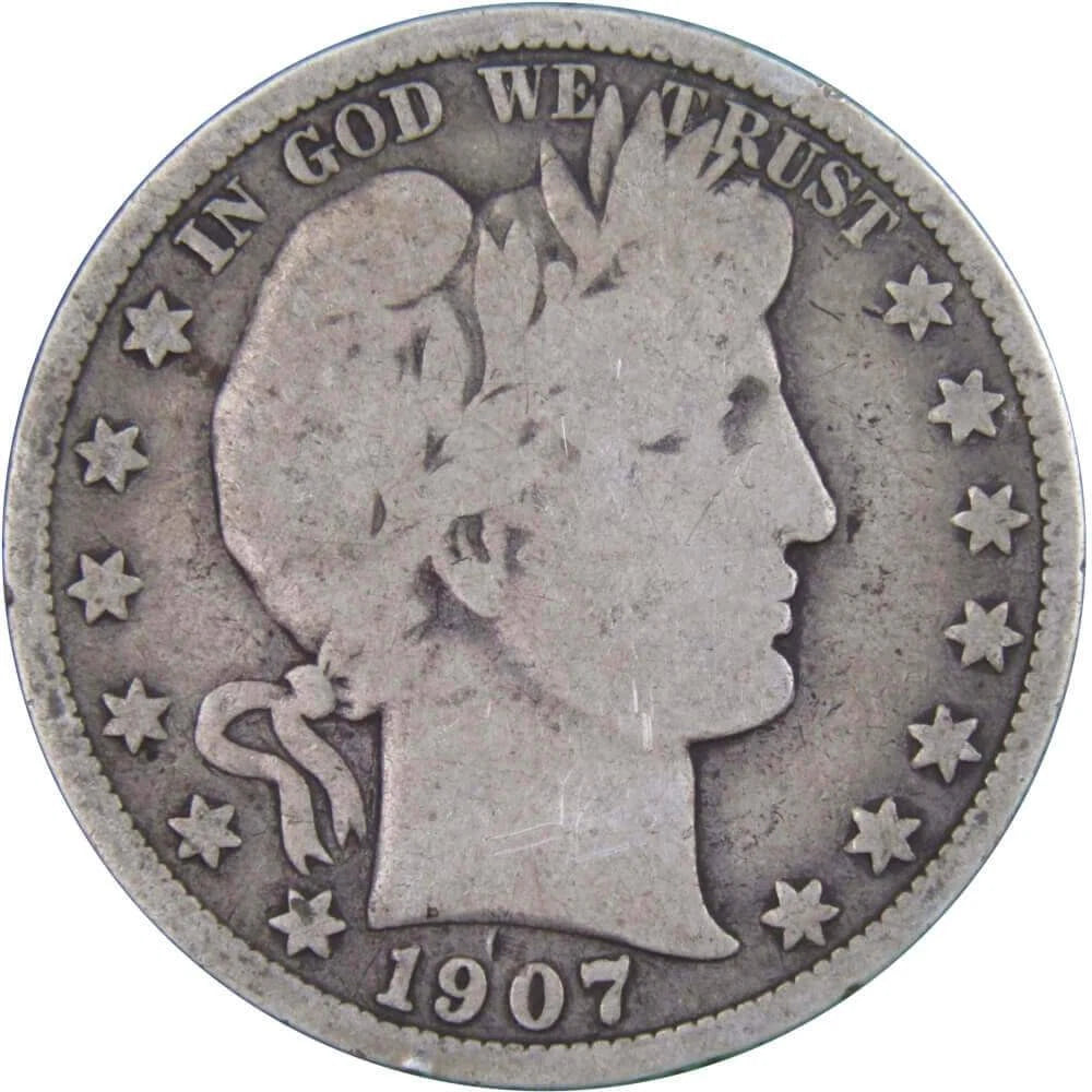 1907 D Barber Half Dollar Circulated Silver 50c Coin Collectible