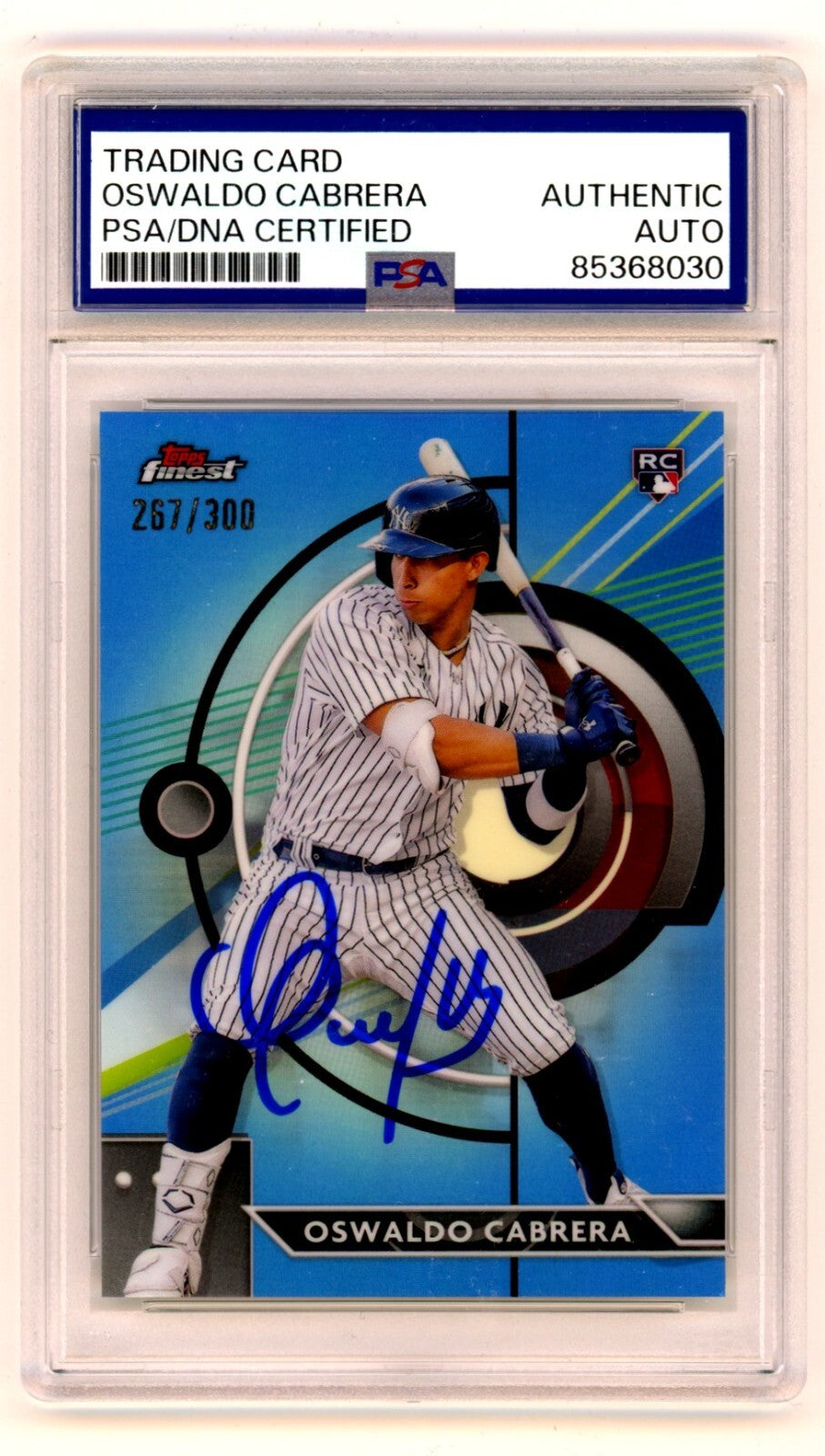 Oswaldo Cabrera 2023 Topps Finest #41 Blue Refractor Signed RC #267/300 PSA Auto-1
