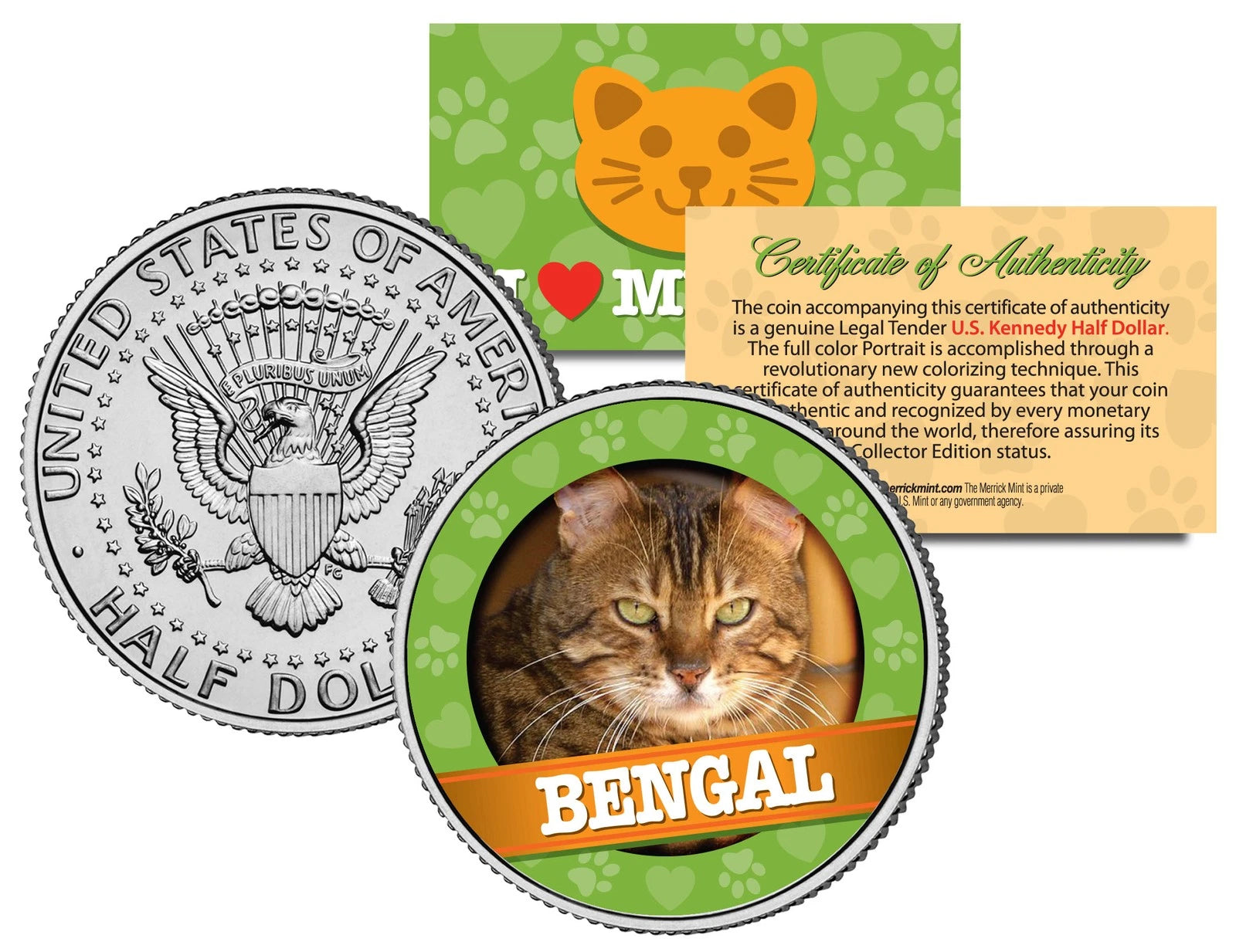 BENGAL Cat JFK Kennedy Half Dollar US Colorized Coin-1