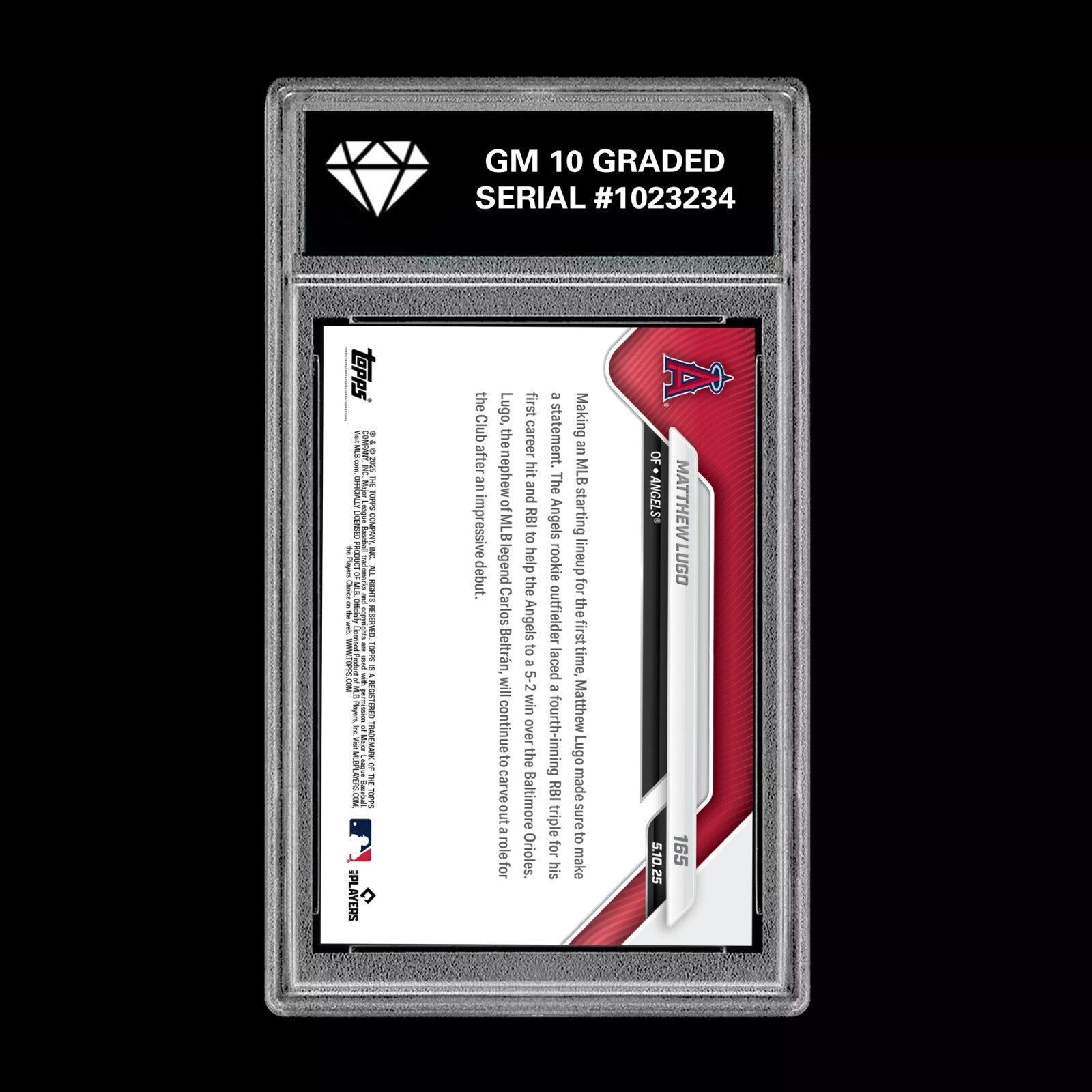 Graded 10 Matthew Lugo #165 RC Rookie 2025 MLB TOPPS NOW Card SP SSP-2